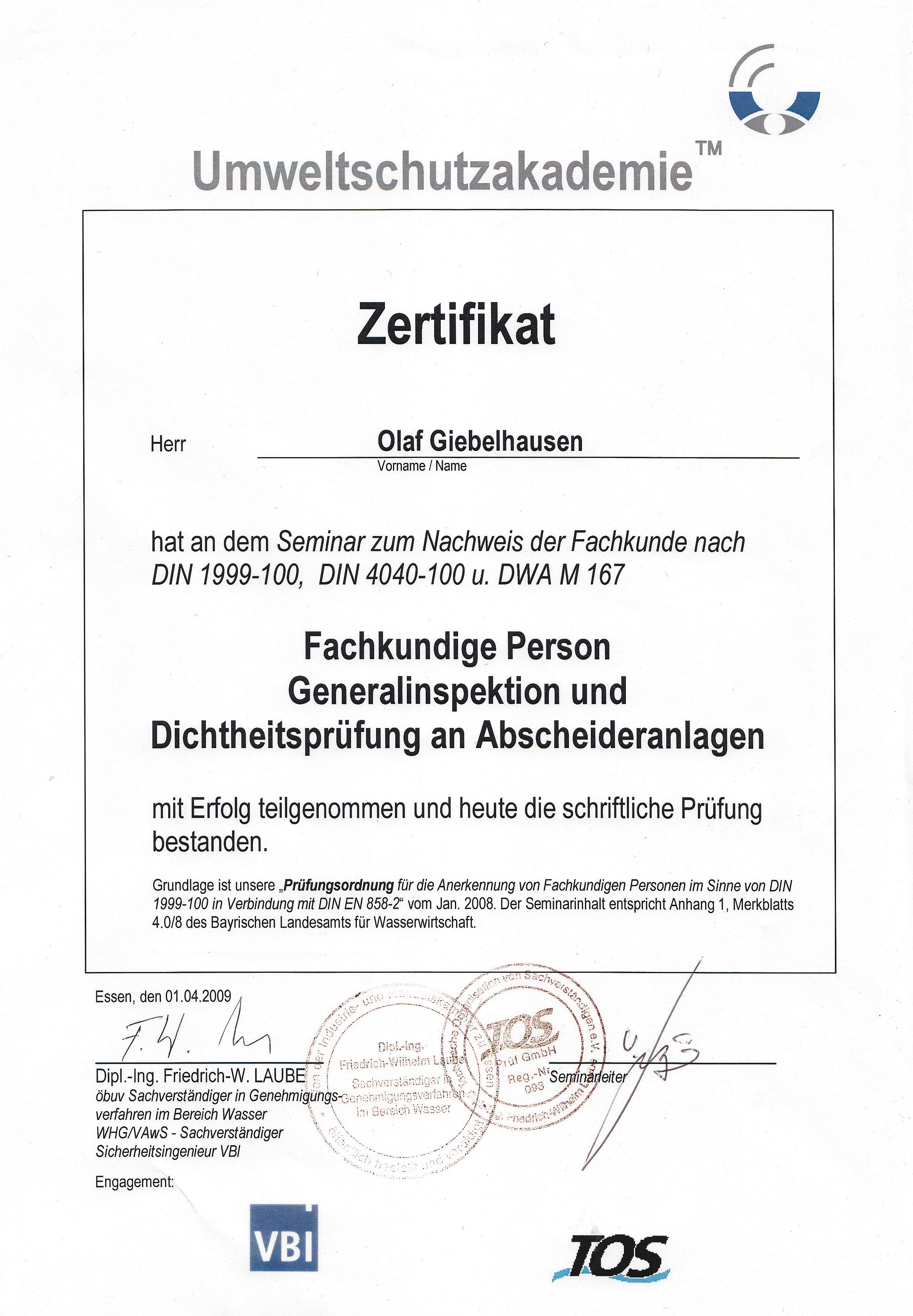 Zertifikat TÜV