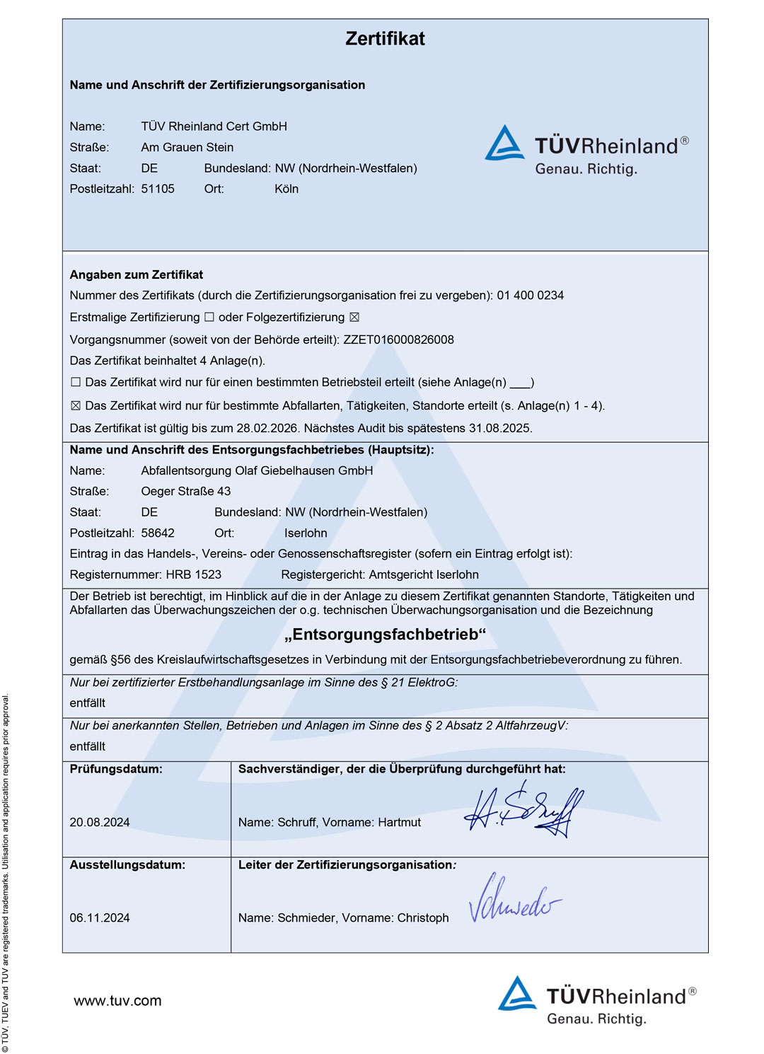 Zertifikat TÜV