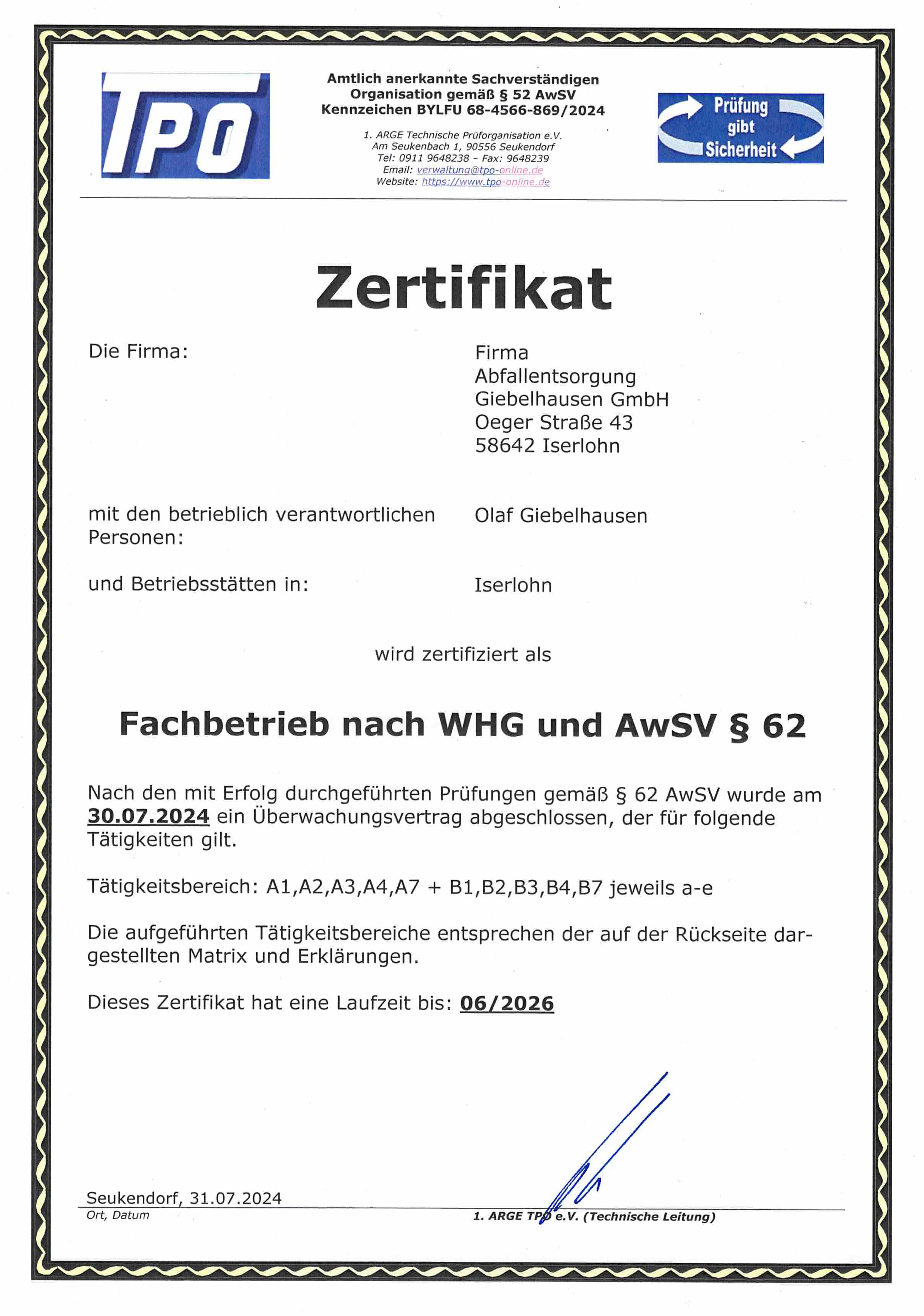 Bescheinigung TPO